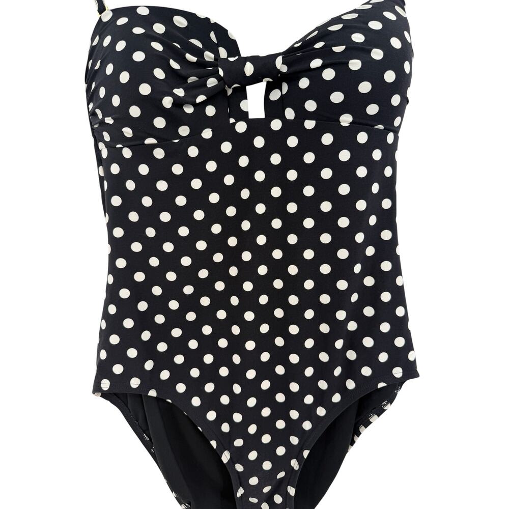 Kate Spade New York Polka Dot One Piece Swimsuit Bow Front Black White Large - Picture 4 of 10